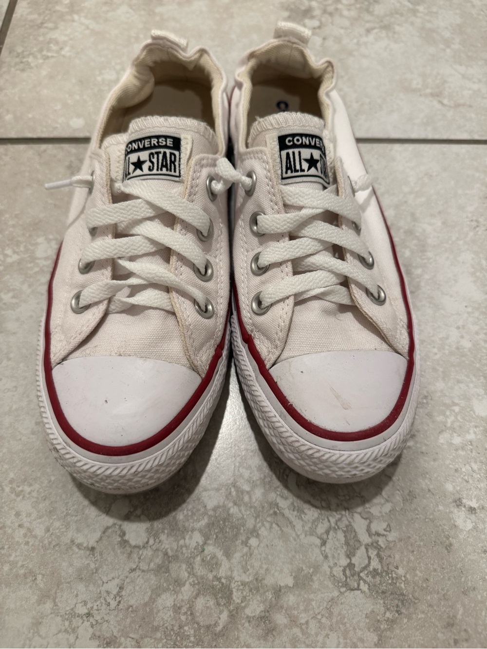 Converse White Low Top Canvas Sneakers with Red Trim